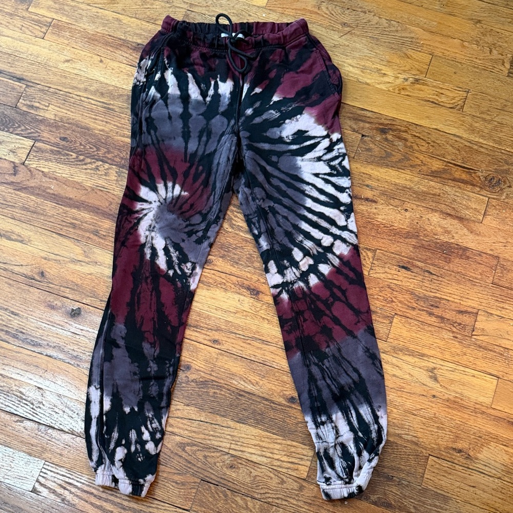 Cotton Citizen Tie-Dye Jogger Pants in Black and Burgundy
